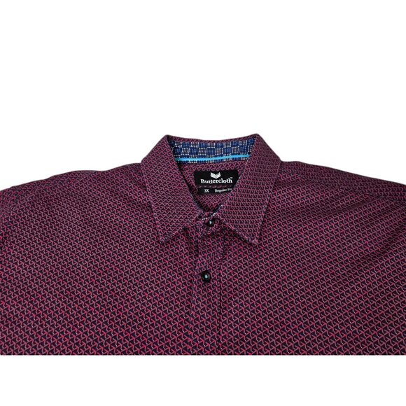 Buttercloth Geometric Flip Cuff Button Up Shirt Men's 3XL Regular Fit Red - Picture 6 of 12